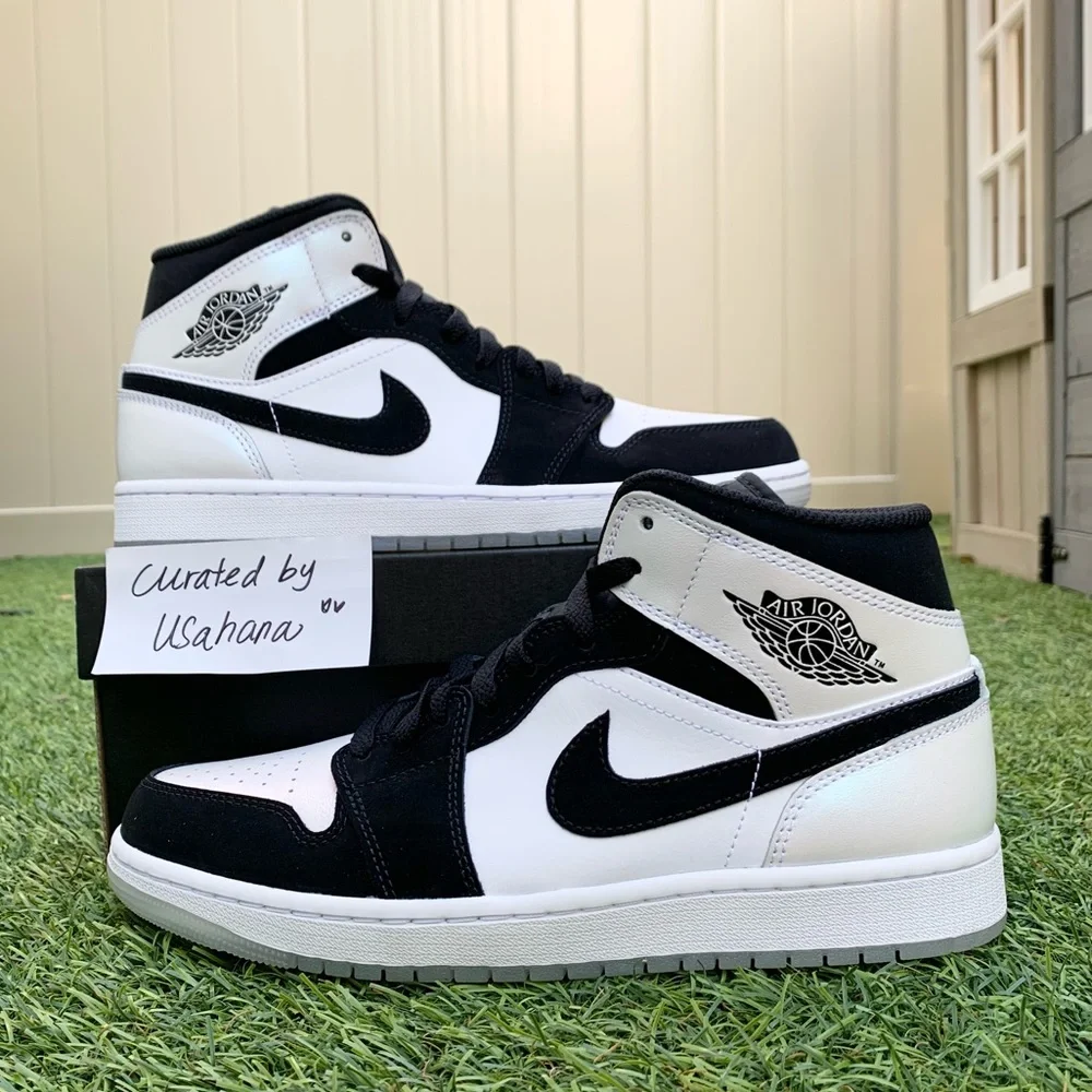 Nike air Jordan 1 mid white black panda diamond shorts shoes - Picture 1 of 4